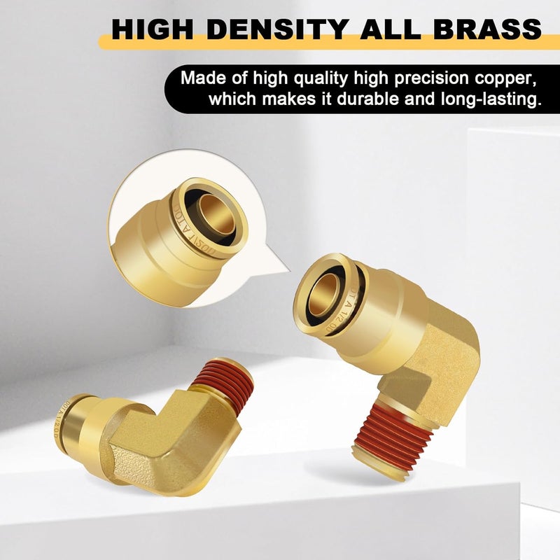 Siptenk 1/2" Elbow DOT Brass Push to Connect Air Line Fittings 5 PCS, 1/2" OD Tube x 1/4" NPT Thread Air Brake Line Quick Connect Fittings for Truck Trailers Industry Air System - Image 2